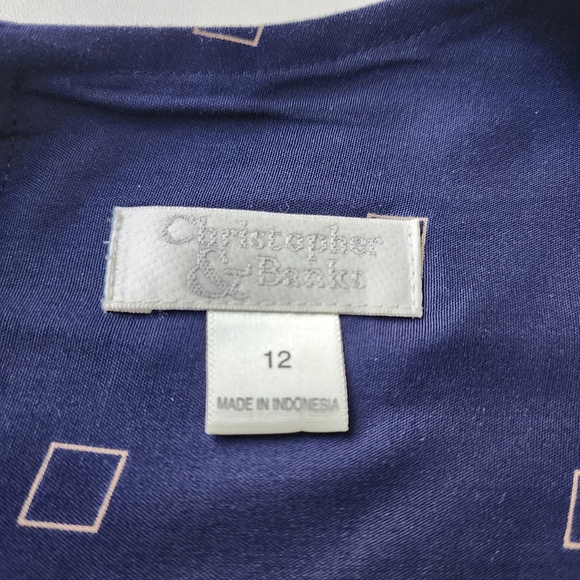 Christopher & Banks Womens Navu Blue Tan Geo Print Dress Sleeveless Midi Maxi 12 - Picture 12 of 12